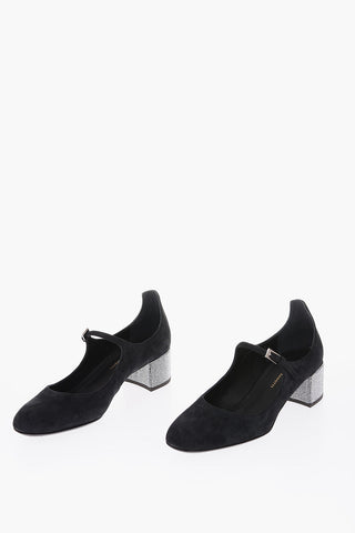 5cm suede leather KANDA Mary Jane pumps with glitter detail