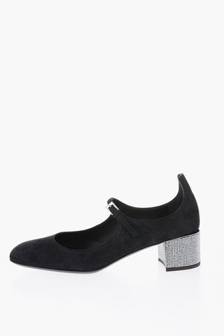 5cm suede leather KANDA Mary Jane pumps with glitter detail