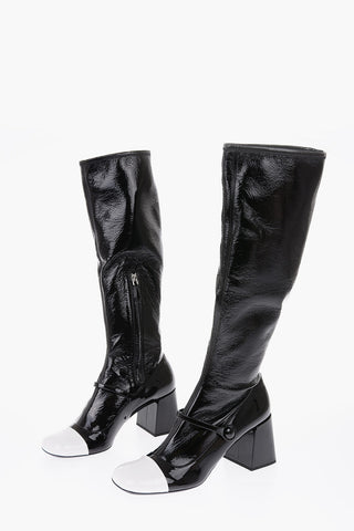 stivale al ginocchio in pelle lucida con zip laterale 8cm