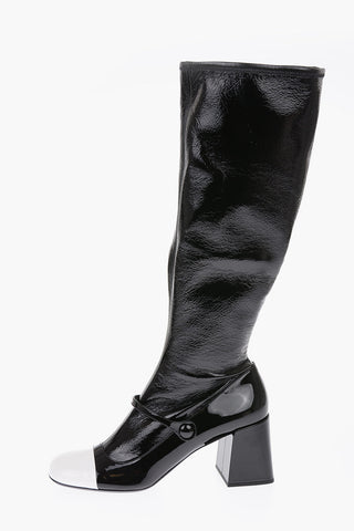 stivale al ginocchio in pelle lucida con zip laterale 8cm