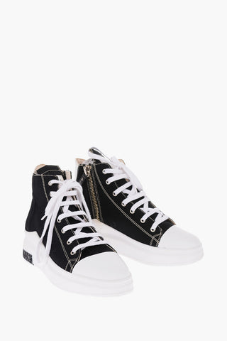fabric DRILL High-top Sneakers with side zip