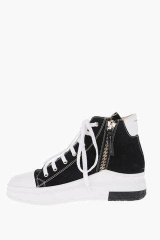 fabric DRILL High-top Sneakers with side zip