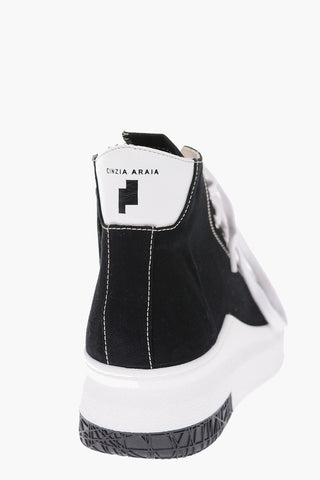 fabric DRILL High-top Sneakers with side zip