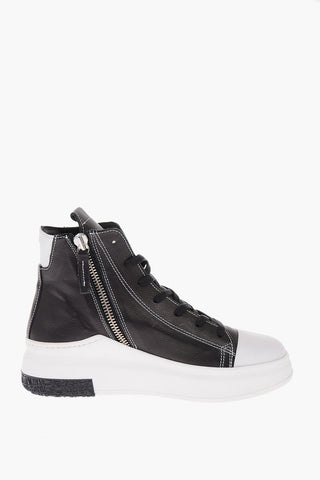 Platform sneakers in pelle con zip laterale