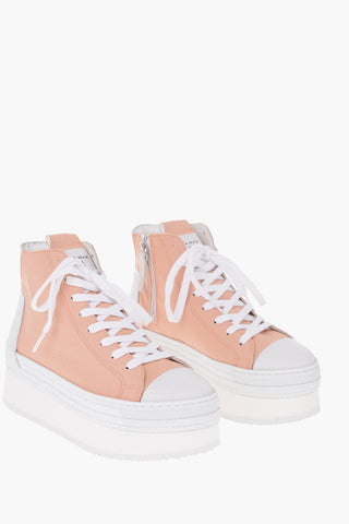 leather and fabric Platform sneakers with side zip