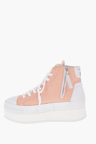 leather and fabric Platform sneakers with side zip