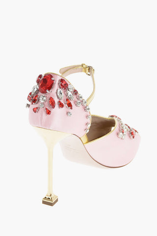 Stiletto Heel Open Toe Satin Sandals with Stones