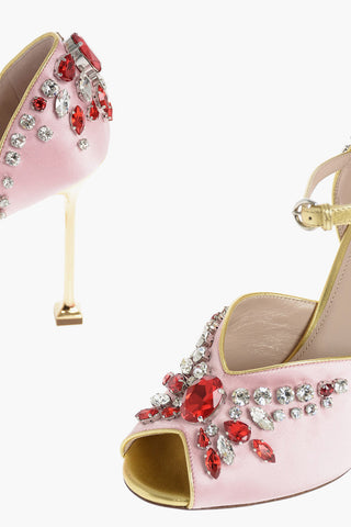 Stiletto Heel Open Toe Satin Sandals with Stones