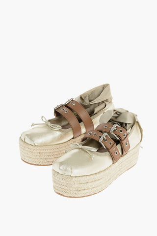 Platform Nappa Flats with Buckles and Rope Covered Wedge