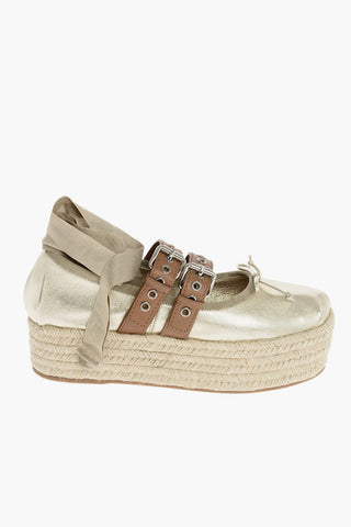 Platform Nappa Flats with Buckles and Rope Covered Wedge