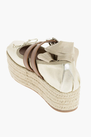 Platform Nappa Flats with Buckles and Rope Covered Wedge