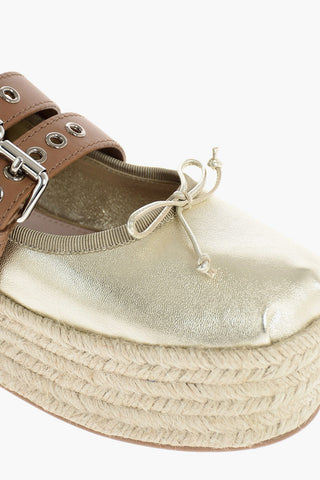 Platform Nappa Flats with Buckles and Rope Covered Wedge