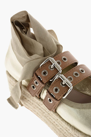 Platform Nappa Flats with Buckles and Rope Covered Wedge