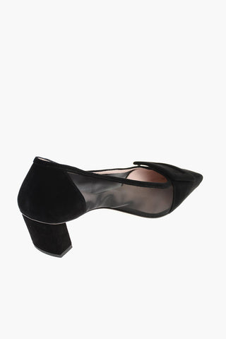 Squared Toe Suede Pumps with Mesh Inserts