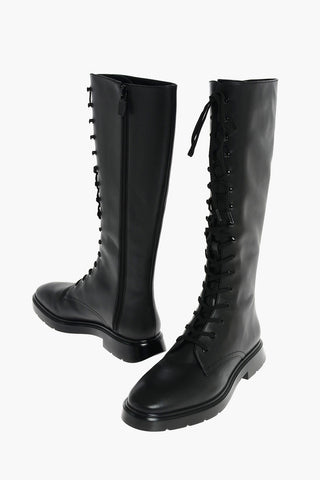 Under the Knee MC KENZEE TALL Leather Combat Boots with Zip