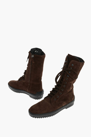 Lace up Suede Booties with Rubber Sole
