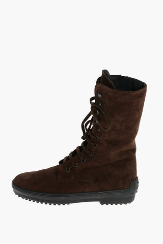 Lace up Suede Booties with Rubber Sole