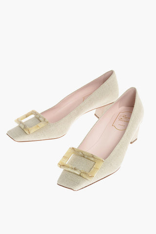 Squared Toe Canvas Pumps with Buckle