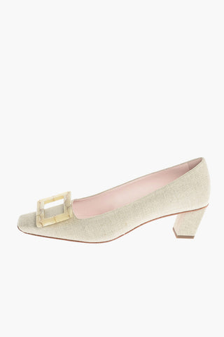 Squared Toe Canvas Pumps with Buckle