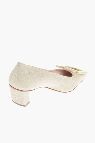 Squared Toe Canvas Pumps with Buckle