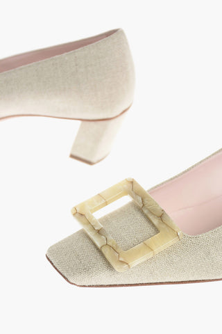 Squared Toe Canvas Pumps with Buckle