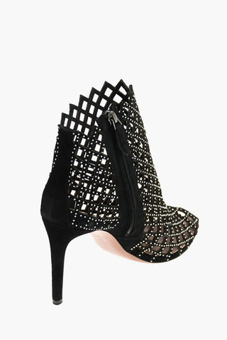 Perforated Suede Stiletto Ankle Boots with Micro-studs
