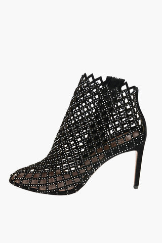 Perforated Suede Stiletto Ankle Boots with Micro-studs