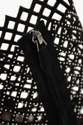 Perforated Suede Stiletto Ankle Boots with Micro-studs