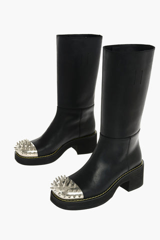 Under the Knee Leather Boots with Studded Tip