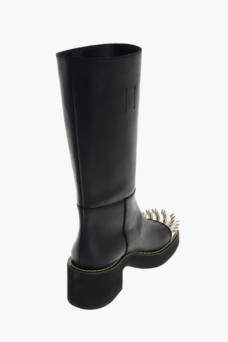 Under the Knee Leather Boots with Studded Tip