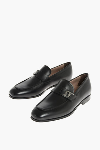 RIBEN Leather Loafers with Monogram Metal Application