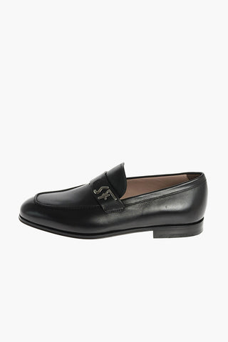 RIBEN Leather Loafers with Monogram Metal Application