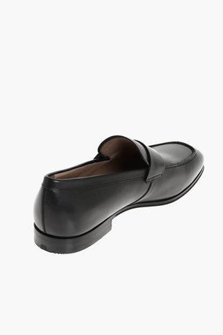 RIBEN Leather Loafers with Monogram Metal Application