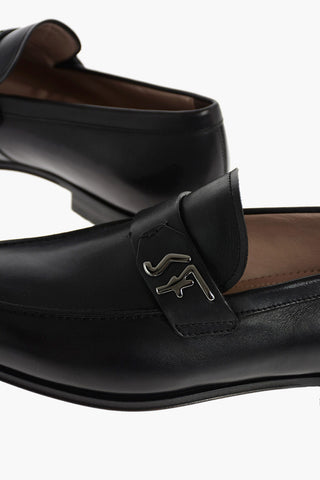 RIBEN Leather Loafers with Monogram Metal Application