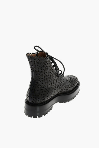 Platform Perforated Leather Combat Booties