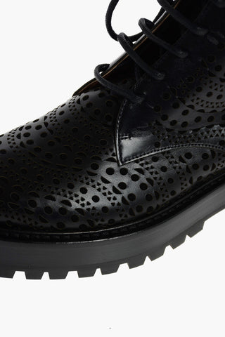 Platform Perforated Leather Combat Booties