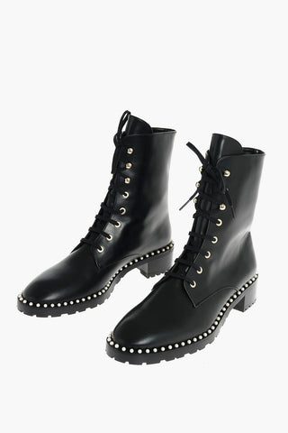 Leather ALLIE Combat Booties with Beads