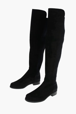 Knee-high Pull On Suede Boots with Elastic Back