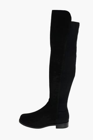 Knee-high Pull On Suede Boots with Elastic Back