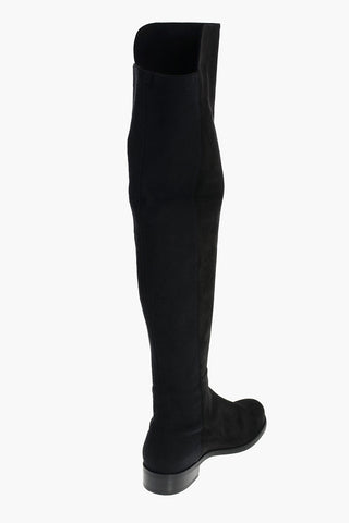 Knee-high Pull On Suede Boots with Elastic Back