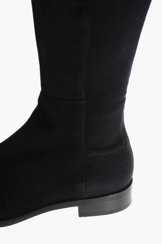 Knee-high Pull On Suede Boots with Elastic Back