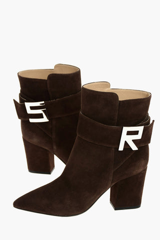 Suede LOGOMANIA Ankle Boots with Metal Logo