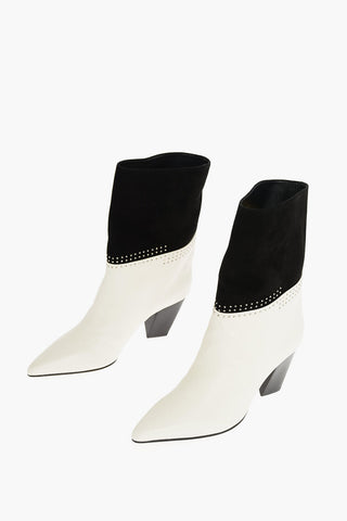 Two Tone Leather and Suede Western Booties with Micro Studs