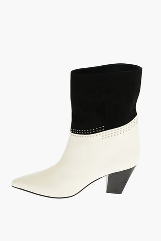 Two Tone Leather and Suede Western Booties with Micro Studs