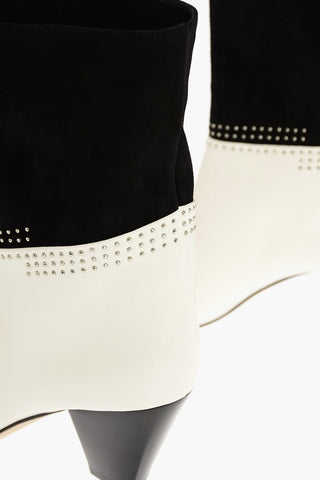 Two Tone Leather and Suede Western Booties with Micro Studs