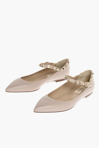 Point Toe Flats with Ankle Strap and Studs