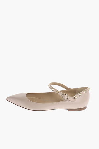 Point Toe Flats with Ankle Strap and Studs