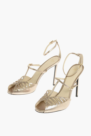 T-Strap Open Toe Leather Pumps