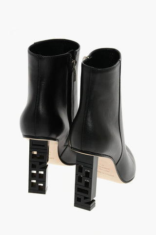 Leather SUPER HEEL Ankle Boots with Logo Heel