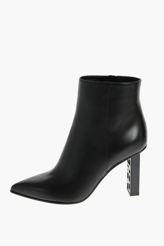 Leather SUPER HEEL Ankle Boots with Logo Heel
